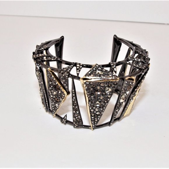 Two-tone Crystal Encrusted Origami Cuff Bangle - Picture 3 of 6